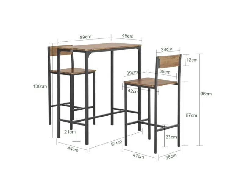 SoBuy Essgruppe Bartisch Set Esstisch mit 2 Stühlen Braun-Schwarz OGT03-XL