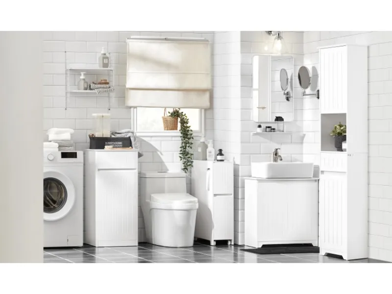 SoBuy Hochschrank Badregal Badezimmerschrank Badezimmermöbel Weiß BZR109-W