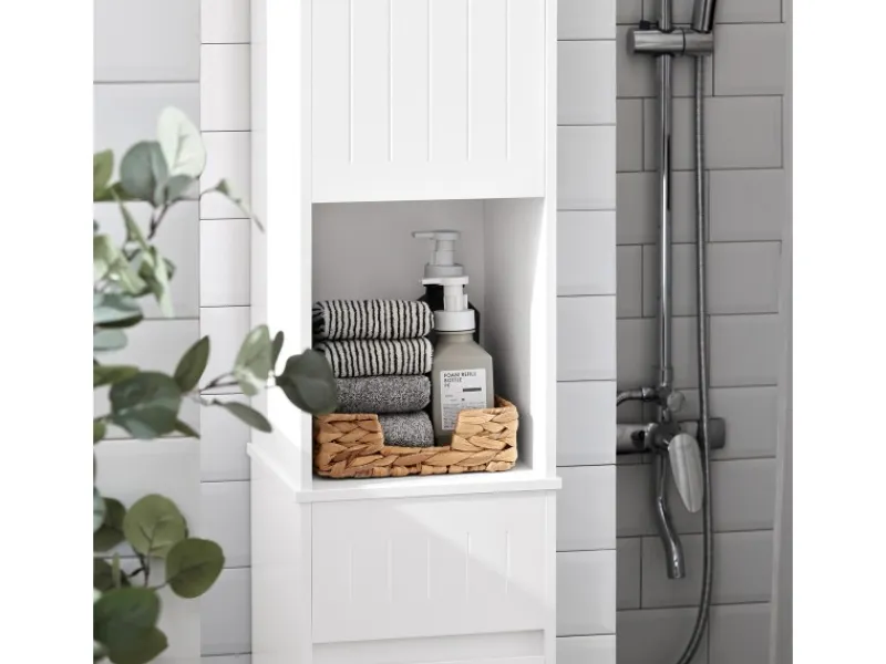 SoBuy Hochschrank Badregal Badezimmerschrank Badezimmermöbel Weiß BZR109-W