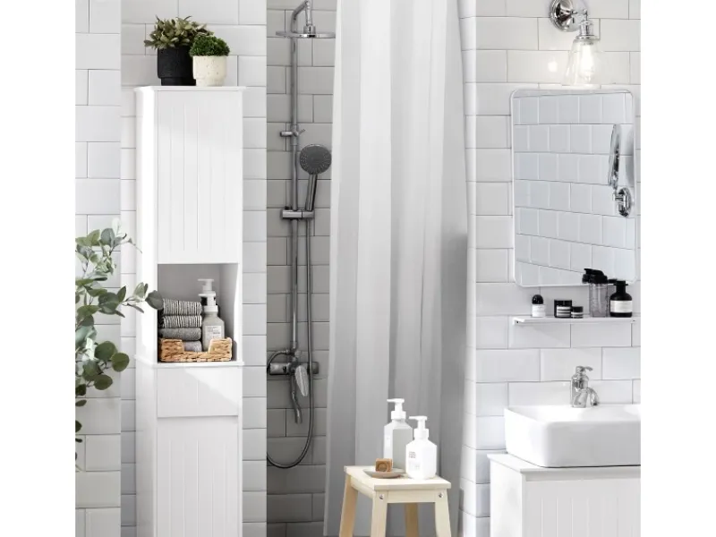 SoBuy Hochschrank Badregal Badezimmerschrank Badezimmermöbel Weiß BZR109-W