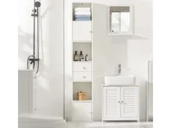 SoBuy Hochschrank mit Schubladen und Türen Holz Weiß STR10-W