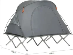 SoBuy 4in1-Zelt mit Campingliege für 2 Personen Metall Oxford-Nylon Grau OGS60-L-HG
