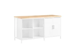 SoBuy Kücheninsel Freistehend Küchenschrank Sideboard Weiß-Natur KNL09-WN