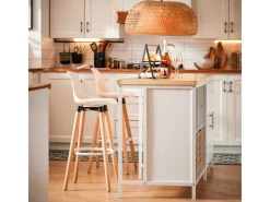 SoBuy Kücheninsel Freistehend Küchenschrank Sideboard Weiß-Natur KNL09-WN