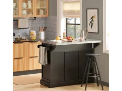 SoBuy Schränke^Kücheninsel Küchenwagen Küchenschrank Servierwagen Schwarz FKW71-SCH