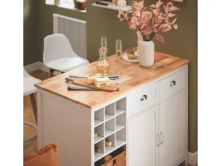 SoBuy Kücheninsel mit 2 Rattankörben Küchenschrank Sideboard Buffet KNL05-W