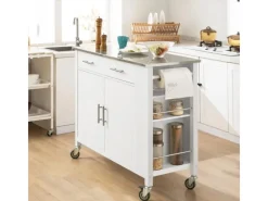 SoBuy Regal Weiß^Küchenwagen mit Edelstahlplatte Kücheninsel Rollwagen Weiß FKW108-W