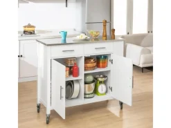SoBuy Regal Weiß^Küchenwagen mit Edelstahlplatte Kücheninsel Rollwagen Weiß FKW108-W