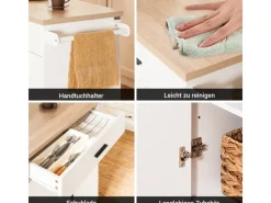 SoBuy Sideboards^Küchenwagen mit Gewürzregal Sideboard Küchenschrank 105x92x46cm Weiß-Natur FKW126-WN