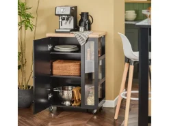 SoBuy Regale Schwarz|Schränke^Küchenwagen Servierwagen mit 3 Ablagefächern Küchenregal 60x90x40cm Schwarz FKW75-SCH