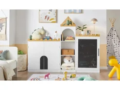 SoBuy Regal Weiß|Bücherregale^Kinder Kommode Kinderregal mit Tafel Kinder Bücherregal Weiß KMB43-W