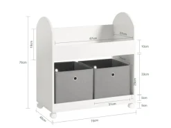 SoBuy Regal Weiß^Kinderregal mit 2 Stoffboxen Bücherregal Aufbewahrungsregal KMB53-W
