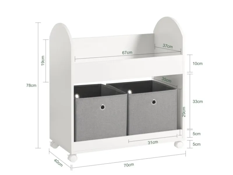 SoBuy Regal Weiß^Kinderregal mit 2 Stoffboxen Bücherregal Aufbewahrungsregal KMB53-W