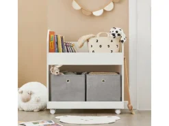 SoBuy Regal Weiß^Kinderregal mit 2 Stoffboxen Bücherregal Aufbewahrungsregal KMB53-W