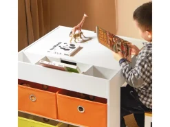 SoBuy Kindertisch mit 2 Stühlen Kindersitzgruppe Spieltisch Stauraum KMB75-K-W