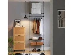 SoBuy Kleiderständer mit 3 Ablagen Garderobenständer Schwarz KLS07-SCH