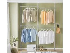 SoBuy Kleiderständer mit 4 Kleiderstangen Stahl Kunststoff Hellgrau KLS03-HG