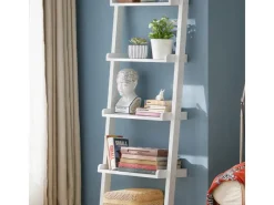 SoBuy Leiterregal aus Holz mit fünf Böden Wandregal Weiß FRG17-W