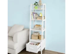 SoBuy Bücherregale^Leiterregal mit Ablagen und Schublade MDF Weiß FRG116-K-W