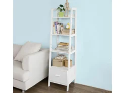 SoBuy Bücherregale^Leiterregal mit Ablagen und Schublade MDF Weiß FRG116-K-W