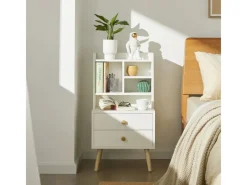 SoBuy Tische^Moderner Nachttisch mit 2 Schubladen Beistelltisch 43x81x36cm Weiß FBT100-W