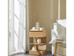 SoBuy Tische^Nachttisch mit Schublade und 2 Ablagen Beistelltisch 39x65x39cm Natur FBT49-N