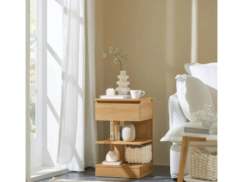 SoBuy Tische^Nachttisch mit Schublade und 2 Ablagen Beistelltisch 39x65x39cm Natur FBT49-N