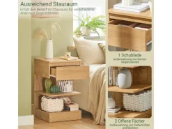 SoBuy Tische^Nachttisch mit Schublade und 2 Ablagen Beistelltisch 39x65x39cm Natur FBT49-N