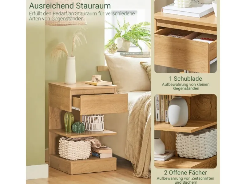 SoBuy Tische^Nachttisch mit Schublade und 2 Ablagen Beistelltisch 39x65x39cm Natur FBT49-N