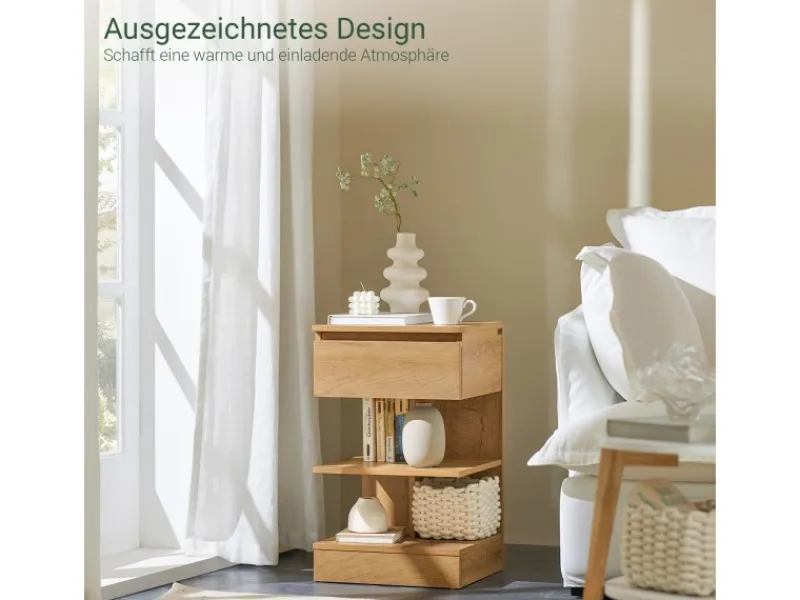 SoBuy Tische^Nachttisch mit Schublade und 2 Ablagen Beistelltisch 39x65x39cm Natur FBT49-N