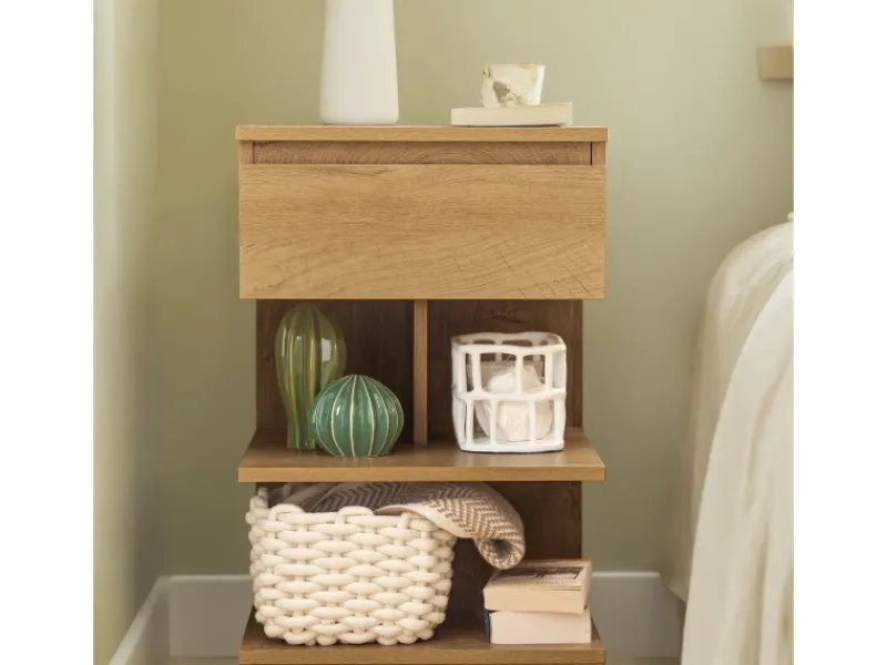 SoBuy Tische^Nachttisch mit Schublade und 2 Ablagen Beistelltisch 39x65x39cm Natur FBT49-N