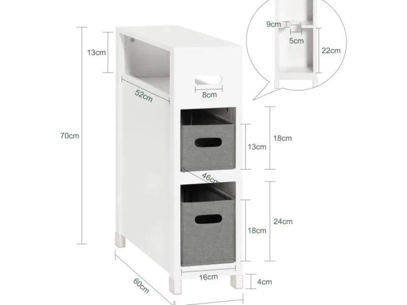 SoBuy Regal Weiß^Nischenregal mit 2 abnehmbaren Körben Holz Vlies Weiß BZR83-W