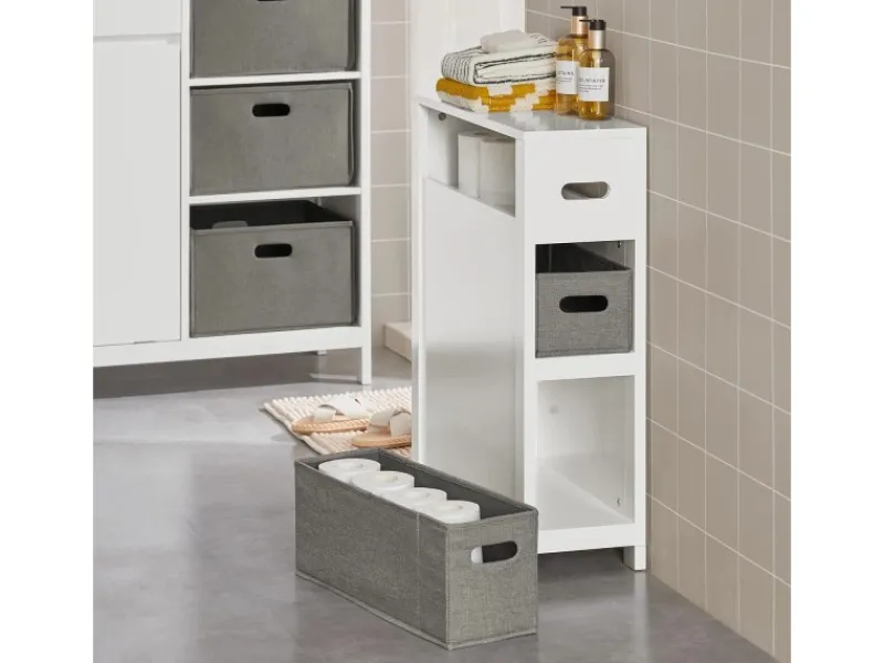 SoBuy Regal Weiß^Nischenregal mit 2 abnehmbaren Körben Holz Vlies Weiß BZR83-W