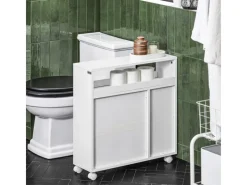 SoBuy Regal Weiß^Nischenregal Nischenschrank mit Rollen Küchenregal Rollwagen 20cm BZR119-W