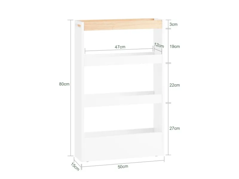 SoBuy Regal Weiß^Nischenwagen mit 4 Etagen Küchenregal Schmal Weiß 15x80x50cm NSR12-W