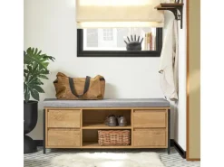 SoBuy Schuhbank mit 4 Schubladen und 2 Fächern MDF PB Natur Schwarz FSR149-N