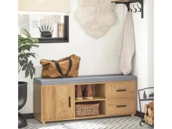 SoBuy Sitzbänke^Schuhbank mit 2 Schubladen und 4 Fächern MDF PB Natur FSR148-N