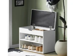 SoBuy Schuhbank mit Sitzfläche Sitzbank Schuhregal aus MDF 60x44x30cm Weiß FSR25-W