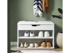 SoBuy Schuhbank mit Sitzfläche Sitzbank Schuhregal aus MDF 60x44x30cm Weiß FSR25-W