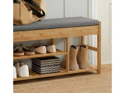 SoBuy Sitzbänke^Schuhbank mit Sitzfläche und Schubladen Sitzbank Natur Bambus FSR47-N