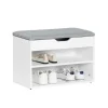 SoBuy Schuhbank mit Sitzfläche Sitzbank Schuhregal aus MDF 60x43x30cm Weiß-Grau FSR25-HG
