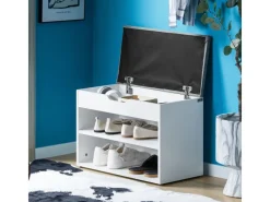 SoBuy Schuhbank mit Sitzfläche Sitzbank Schuhregal aus MDF 60x43x30cm Weiß-Grau FSR25-HG