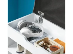 SoBuy Schuhbank mit Sitzfläche Sitzbank Schuhregal aus MDF 60x43x30cm Weiß-Grau FSR25-HG