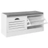 SoBuy Schuhbank mit Sitzfläche und 2 Klappen Schuhkipper MDF Weiß FSR62-W
