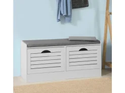 SoBuy Schuhbank mit Sitzfläche und 2 Klappen Schuhkipper MDF Weiß FSR62-W