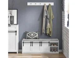 SoBuy Regal Weiß^Schuhbank mit Sitzfläche und Schiebetüren MDF Weiß FSR133-W