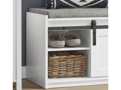 SoBuy Regal Weiß^Schuhbank mit Sitzfläche und Schiebetüren MDF Weiß FSR133-W