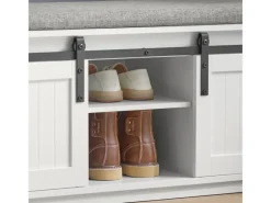 SoBuy Regal Weiß^Schuhbank mit Sitzfläche und Schiebetüren MDF Weiß FSR133-W