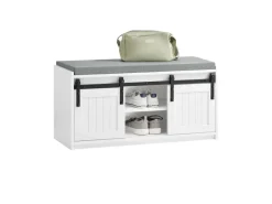 SoBuy Schuhbank mit Sitzfläche Sitzbank mit Stauraum Schuhregal 90x46x35cm Weiß FSR133-K-W