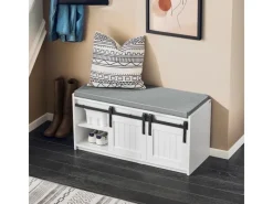 SoBuy Schuhbank mit Sitzfläche Sitzbank mit Stauraum Schuhregal 90x46x35cm Weiß FSR133-K-W